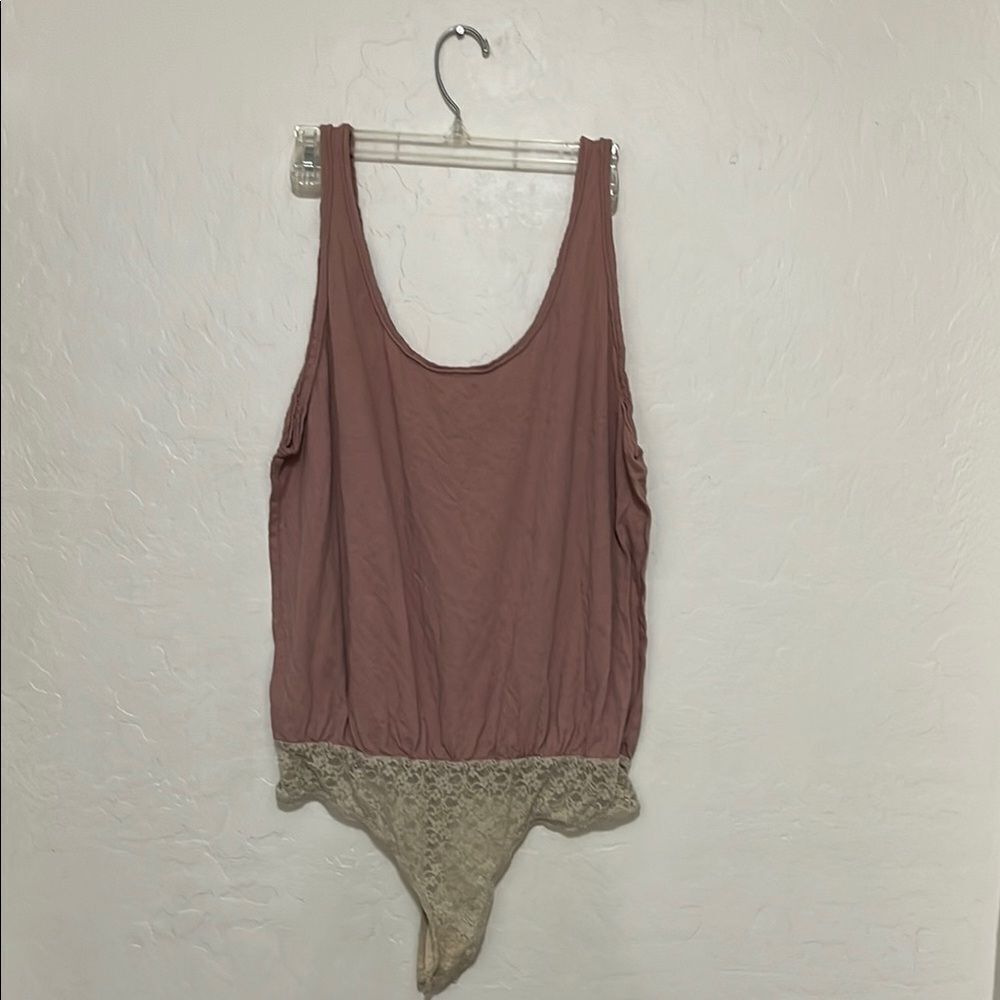 Free People Intimately Pink Tank Top Lace Thong Bodysuit